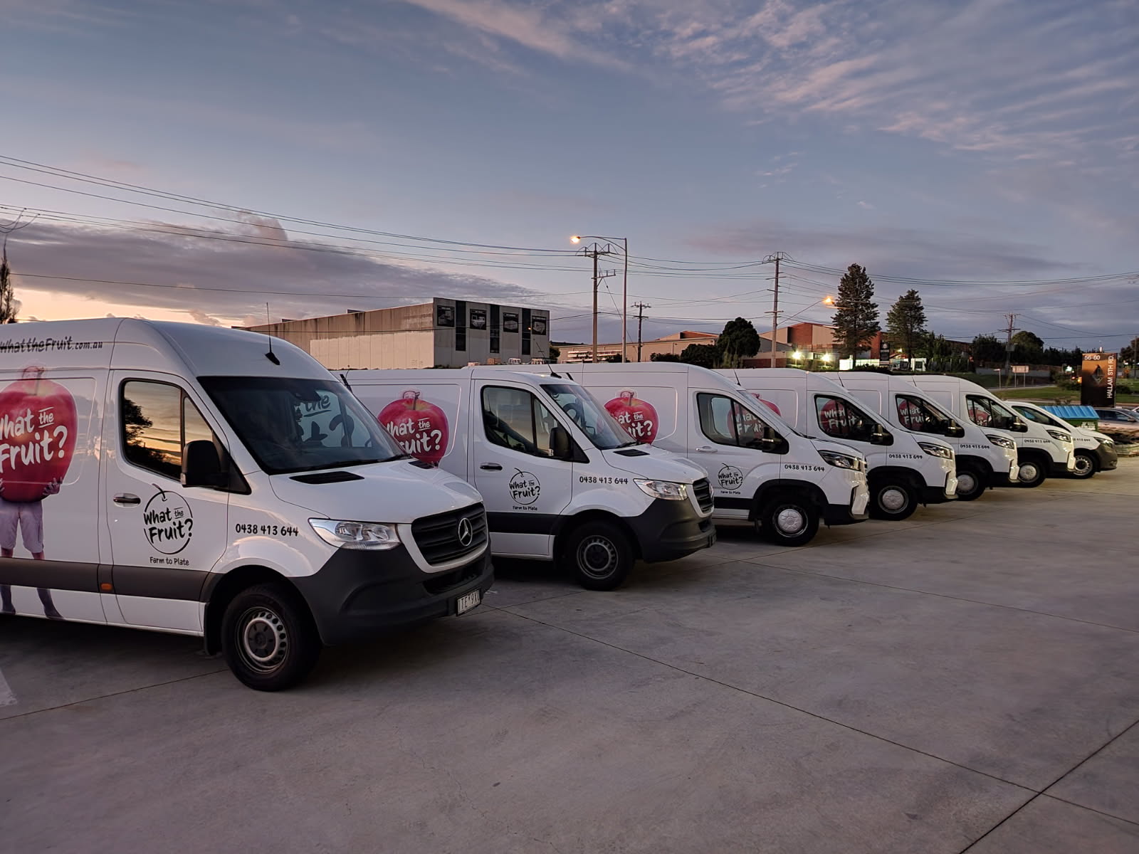 What the Fruit delivery vans at sunset